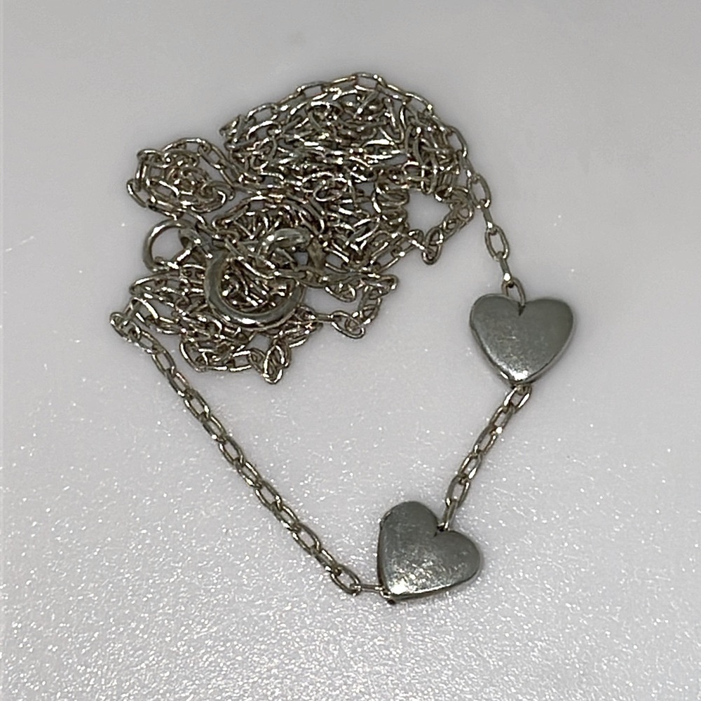 925 Sterling Silver Two 2 Heart Slide Pendants Necklace Couple Double Duo Twin